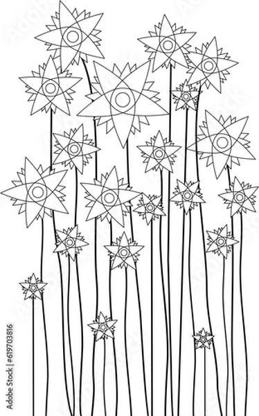 Obraz Flowers Line Art. Hand Draw Bouquet of Flowers Outline Illustration. Flowers Outline. Flowers Outline Illustration. Flowers Outline Isolated on White Background. Elements for design.