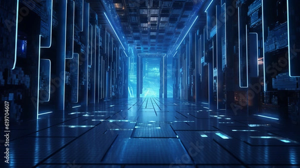 Fototapeta background with circles, virtual technology scene with dark blue tone, generative ai