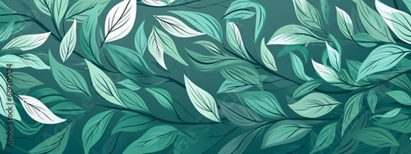 Fototapeta Abstract floral organic leaf texture wallpaper banner illustration - Art green leaves print pattern background (Generative Ai)