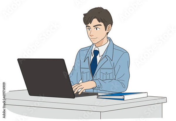 Fototapeta パソコンで事務作業をする若手の現場監督