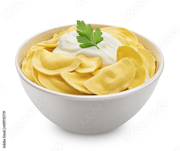 Fototapeta Traditional vareniki, filled dumplings isolated on white background