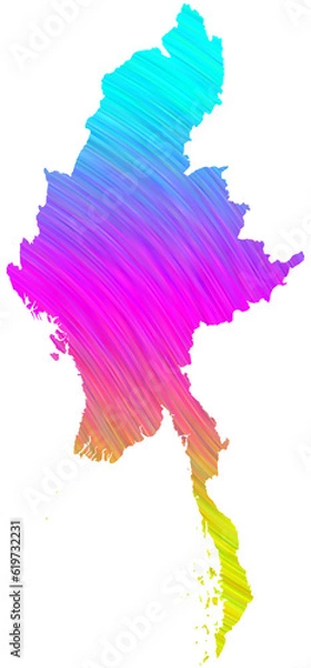 Fototapeta Myanmar map in colorful halftone gradients. Future geometric patterns of lines abstract on transparent background.