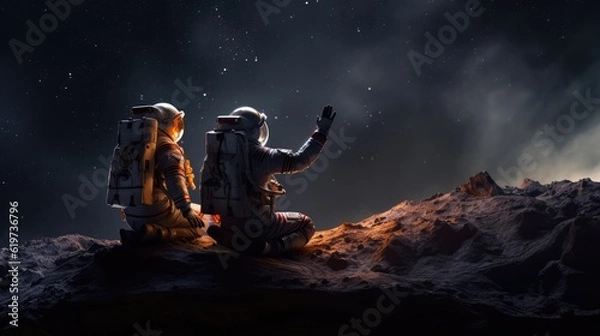 Fototapeta Astronauts exploring deep space