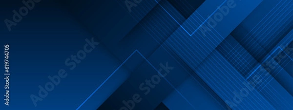 Fototapeta Blue color square pattern on banner with shadow. Abstract blue geometric background with copy space.
