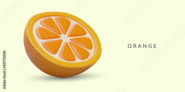 Fototapeta Realistic orange cut in half. Vector juicy ripe tangerine. Concept for culinary sites, manufacturers of cosmetics, aromas, juices, jam. Citrus fruit with persistent aroma