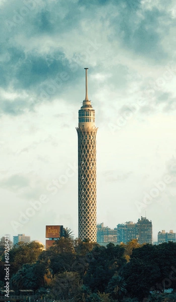 Obraz Egypt, Cairo - Cairo Tower with Buildings, Zamalek, Sunset View.