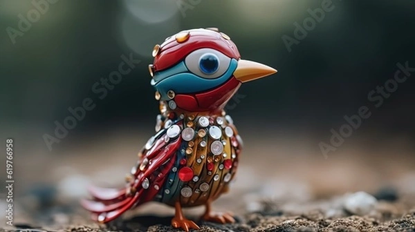 Fototapeta Woodpecker toy in jewelry. Mesmerizing bird toy. Generative AI