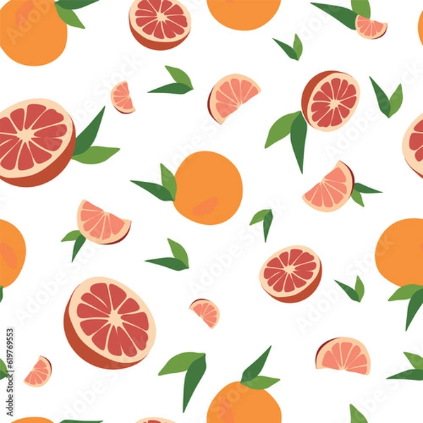 Obraz Seamless Vector grapefruit pattern. Summer flat background. Tropical fruit isolated on white background. Design art for picnic blanket, swimsuit. Template for textile, wrapping paper, postcard, banner