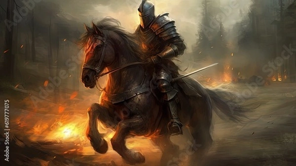 Fototapeta The knight on horseback. Generative AI