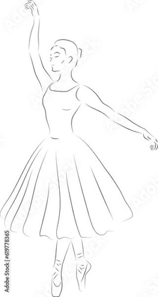 Fototapeta Beautiful ballerina in outlines. Vector hand drawn ballet dancer. Black and white outline drawing