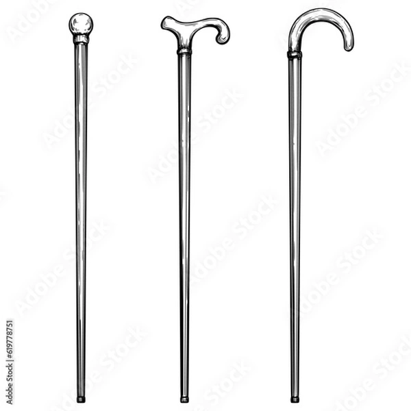 Obraz Walking stick, cane set vintage illustration.