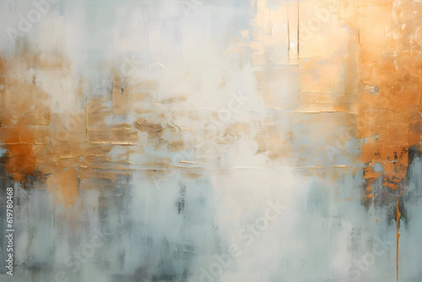 Fototapeta Acrylic blue and golden background. Abstract painting for banner, website, texture. Oil art with aquamarine and gold, glimmering, light orange and bronze, light gold and white, sleek metallic finish