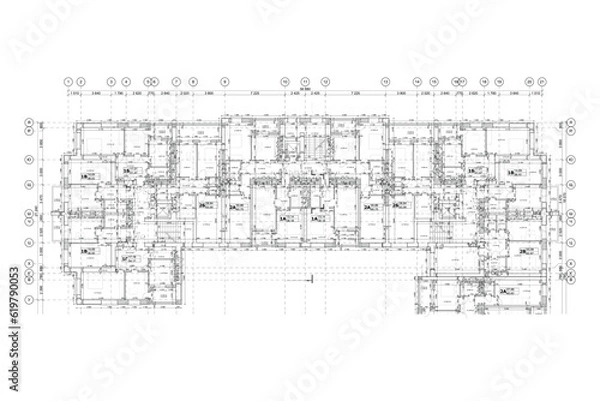 Fototapeta Vector architectural project of a multistory building floor plan