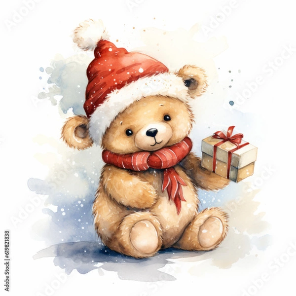 Obraz Teddy bear with Christmas gift
