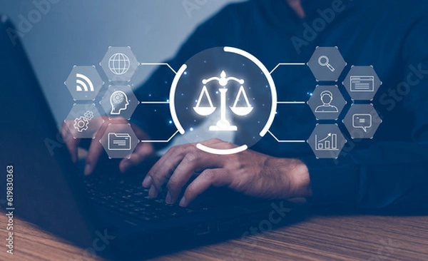 Fototapeta AI ethics or AI Law concept. Developing AI codes of ethics. Compliance, regulation, standard , business policy and responsibility for guarding against unintended bias in machine learning algorithms.