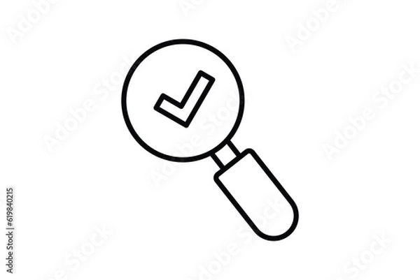 Fototapeta Find icon. Search, Magnifying glass with check mark. Line icon style design. Simple vector design editable