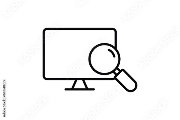 Fototapeta Screen and Magnifying Glass icon. icon related to Find, Search. Line icon style design. Simple vector design editable