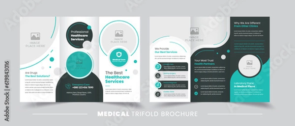 Fototapeta Medical Clinic Trifold Brochure Layout | Healthcare Services Trifold Template | Fully Customizable 