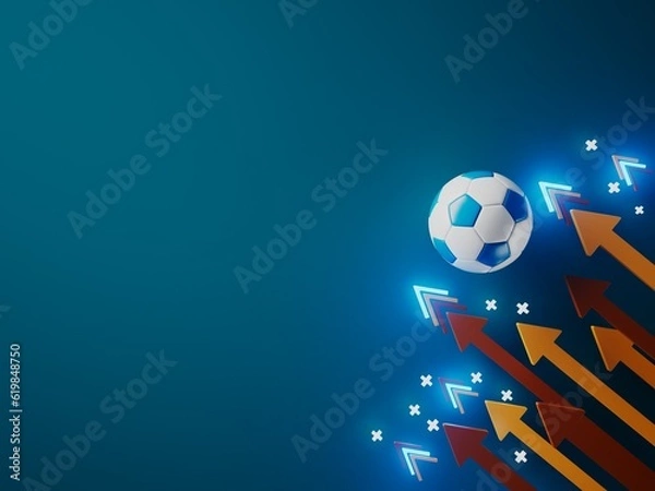 Fototapeta football ball 3d object. 3d illustration. graphic background element. sport abstract backdrop. soccer render design competition concept art. digital technology element beautiful lighting ground empty