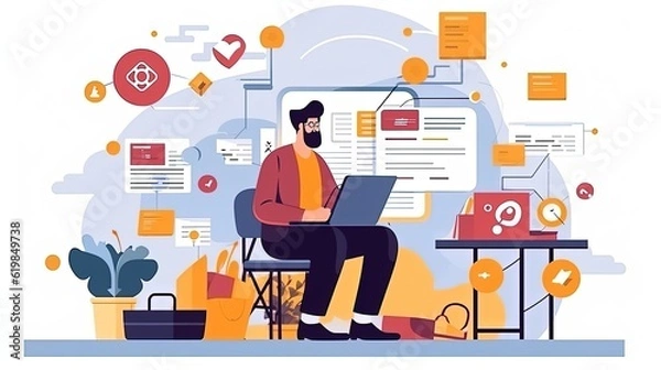 Fototapeta Freelance Social Media Online Content Modern job application, online job, content creation, blogger using laptop Reading an online blog on a company office computer, blog, news