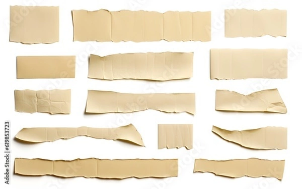 Fototapeta Set of beige ripped paper strips, cut-out collage design elements, perfect for text messages, isolated, highly detailed, PNG, Generative AI, Generative, KI