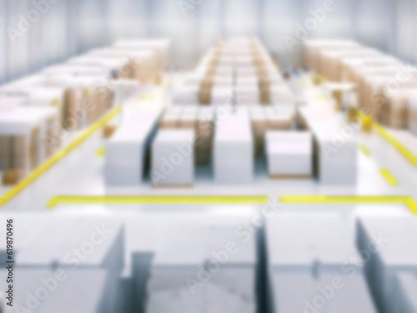 Fototapeta Blurred  A warehouse where the goods are packed in a large number of brown cardboard boxes.