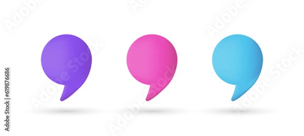 Obraz 3d editable illustration quote icon purple, pink and blue, 3d, vector, suitable for web illustrations, hero pages, landing pages.