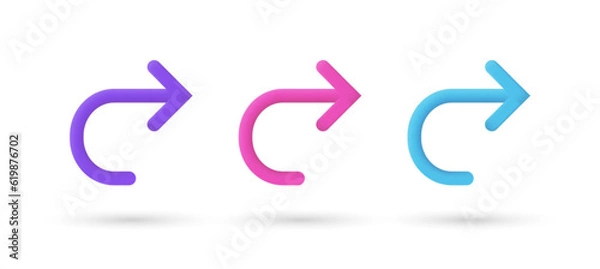 Obraz 3d editable illustration right arrow purple, pink and blue, 3d, vector, suitable for web illustrations, hero pages, landing pages. Next, forward icon vector symbol