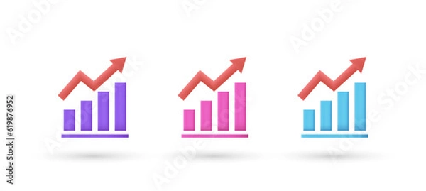 Fototapeta 3d editable illustration graph chart purple, pink and blue, 3d, vector, suitable for web illustrations, hero pages, landing pages. growth icon symbol.