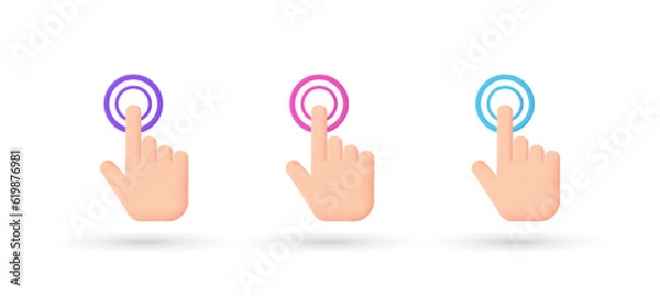 Obraz 3d editable illustration hand click icon vector purple, pink and blue, 3d, vector, suitable for web illustrations, hero pages, landing pages. touch icon symbol.