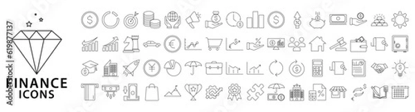 Fototapeta Finance icon set. Set icon of Finance. Finance icons. Vector illustration. Editable stroke.