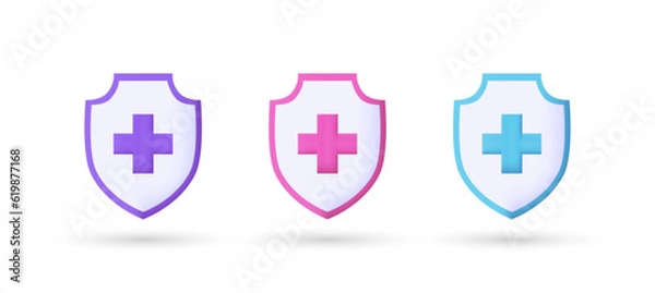 Obraz 3d editable illustration shield protection icon vector purple, pink and blue, 3d, vector, suitable for web illustrations, hero pages, landing pages.