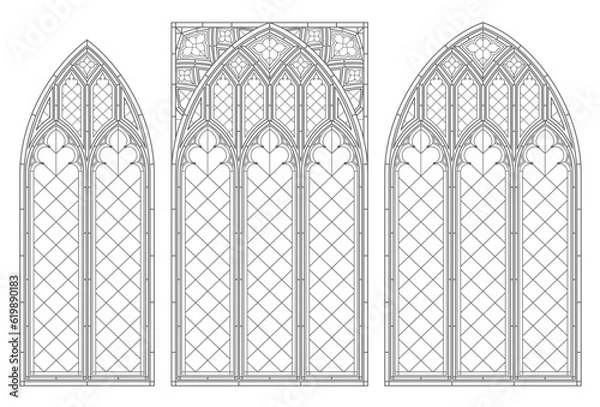 Obraz Medieval Gothic contour stained-glass window Cathedral window.