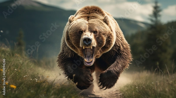 Obraz scary large bear running and chasing