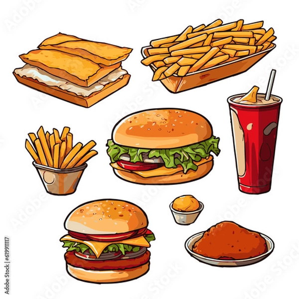 Fototapeta fastfood vector illustrations cartoon hamburger drink simple