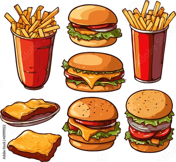 Fototapeta fastfood vector illustrations cartoon hamburger drink simple