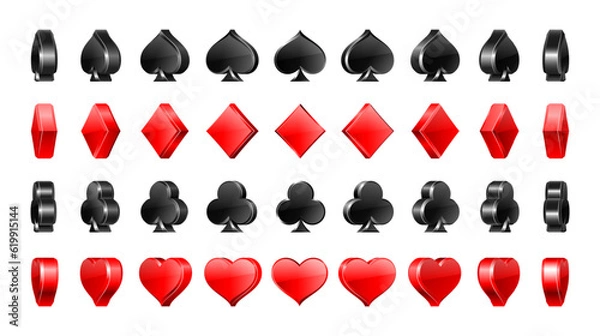 Fototapeta Big Set of suit cards. The suit of playing cards is rotated at different angles. 3d Vector