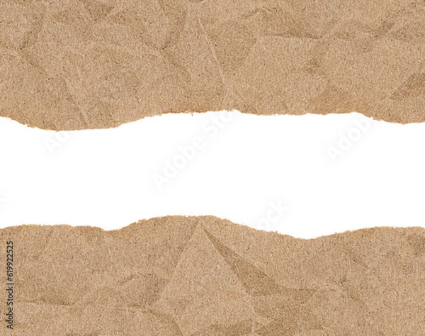 Obraz Torn brown paper isolated on transparent background, frame composition
