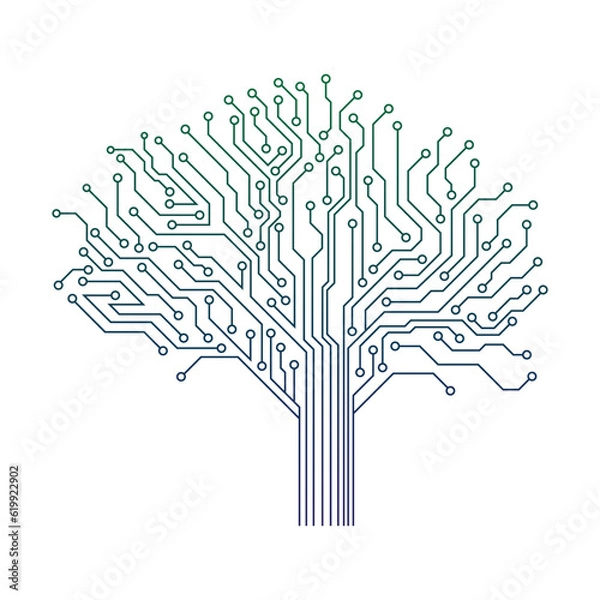 Obraz Circuit Board Tree Vector Icon. Gradient Technology Tree  Logo Vector.