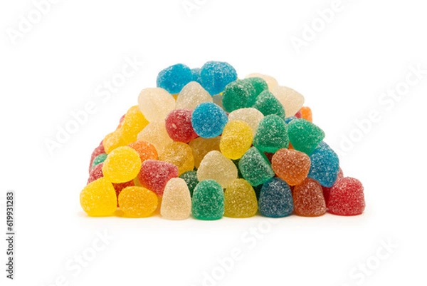 Fototapeta Assorted colorful gummy candies isolated on a white background.