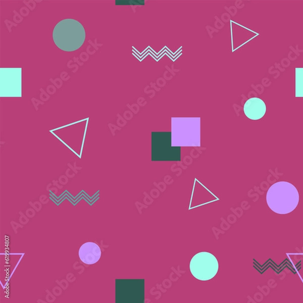 Fototapeta Abstract seamless colorful pattern in trendy memphis style. Background for printing brochure, poster, vintage textile design, cover, banner. Retro 80's - 90's style. Eps 10 vector illustration.	