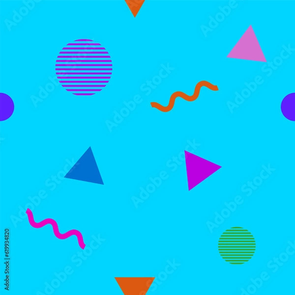 Fototapeta Abstract seamless colorful pattern in trendy memphis style. Background for printing brochure, poster, vintage textile design, cover, banner. Retro 80's - 90's style. Eps 10 vector illustration.	