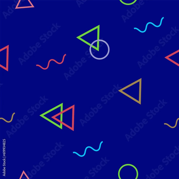 Fototapeta Abstract seamless colorful pattern in trendy memphis style. Background for printing brochure, poster, vintage textile design, cover, banner. Retro 80's - 90's style. Eps 10 vector illustration.	