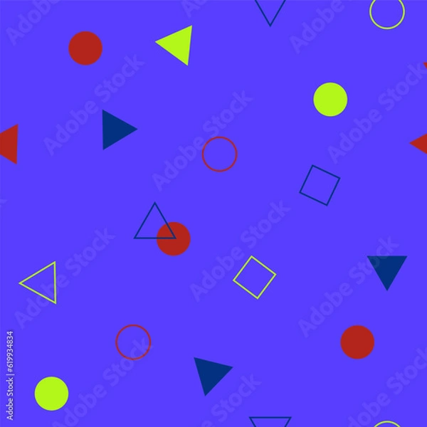 Fototapeta Abstract seamless colorful pattern in trendy memphis style. Background for printing brochure, poster, vintage textile design, cover, banner. Retro 80's - 90's style. Eps 10 vector illustration.	