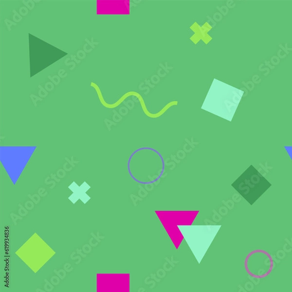 Fototapeta Abstract seamless colorful pattern in trendy memphis style. Background for printing brochure, poster, vintage textile design, cover, banner. Retro 80's - 90's style. Eps 10 vector illustration.	