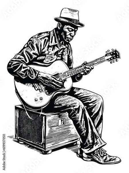 Obraz Vector Illustration of an Acoustic Blues Player