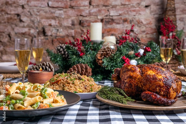Fototapeta Mesa navideña, con comida típica criolla 