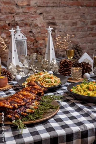 Fototapeta Mesa navideña, con comida típica criolla 
