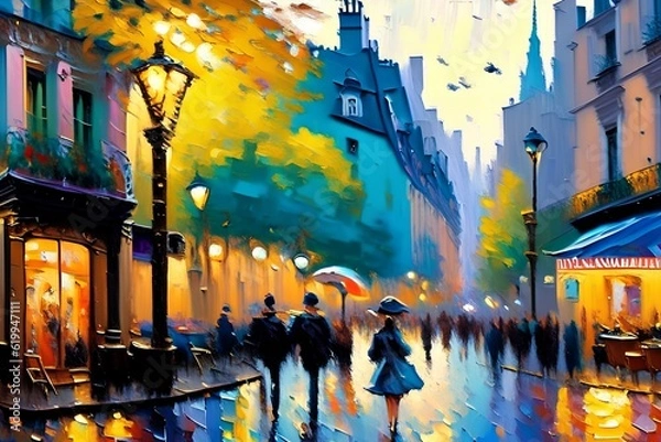 Fototapeta A Joyful Bustle Portrayed in Vibrant Impressionistic Strokes