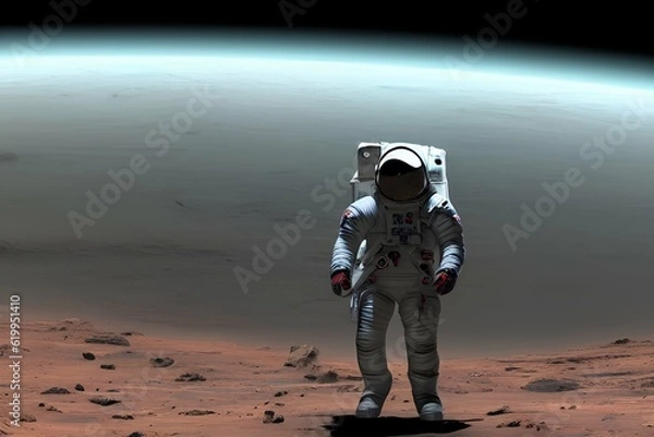 Fototapeta Red Planet Pioneer: An Astronaut's Curiosity Unleashed in Futuristic Style